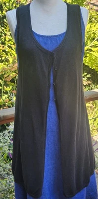 Eileen Fisher Blk Sleeveless Linen  Button Front Long Vest Sz S - Image 1 of 4