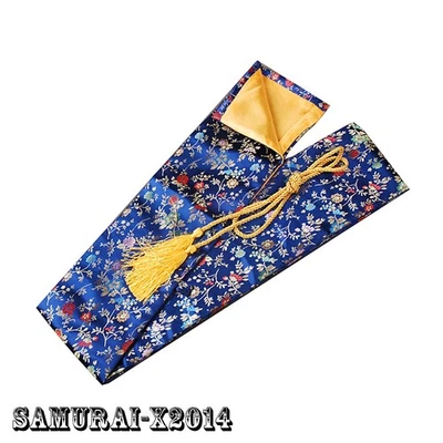 Bolsa de seda azul con patrones de flores para almacenamiento de espada Wakizashi japonesa 100 Cm Foto 1 de 4
