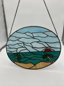 Beach Paradise Stained Glass Window Panel Hanging - Picture 1 of 24