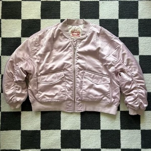 Levi’s Pink Bomber Jacket XXL Satin Zip Up Lightweight Vintage Style - Picture 1 of 4