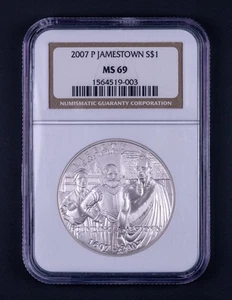 2007-P Jamestown Silver Dollar Commemorative $1 NGC MS69 BB003 - Picture 1 of 2