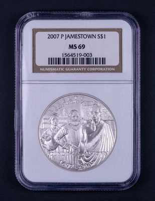 2007-P Jamestown Silver Dollar Commemorative $1 NGC MS69 BB003 - Image 1 of 2