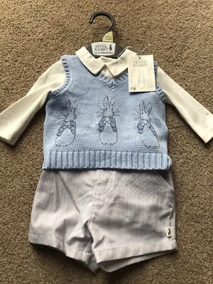 Conjunto de cuidado de la madre estilo vintage Peter Rabbit boda bautizo 0-1 M nuevo bebé Foto 1 de 4