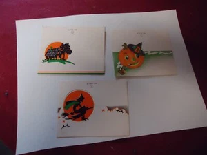 LOT OF 3 VTG Halloween Name Card Placecard Witch Bats Moon Unused PUMPKIN JOL - Picture 1 of 1