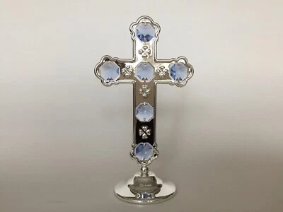 十字架雕像 - 免费立式镀银蓝色澳大利亚水晶 — 第 1/2 张图片