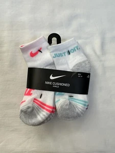NIKE Girls Socks Ankle Cushioned JUST DO IT Swoosh Kids 6-PK Kids Shoe 10C-3Y FS - Picture 1 of 6