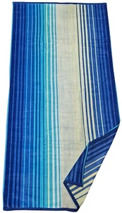 BEACH TOWEL STRIPES BLUE YELLOW GREY AQUA TURQUOISE TEAL JUMBO BATH SHEET COTTON - Picture 1 of 2