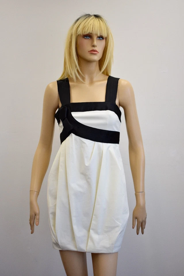 Robert Rodriguez черный/слоновой кости шелк атласное платье размер 2 на продажу rf - Изображение 1 из 4