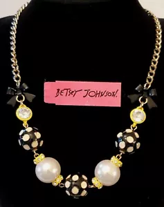 BETSEY JOHNSON Vtg Necklace, Metal, Pearls & Rhinestones in a Whimsical Motif - Picture 1 of 9