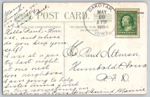 Cartolina antica floreale auguri ~ 1911 Dakota, Iowa annullo - Foto 1 di 2