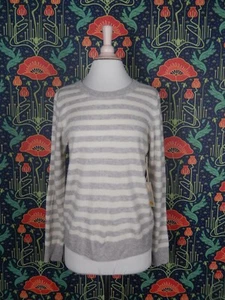 C&C California 100% Cashmere Knit Gray White Crew Neck Striped Sweater L Nwt - Picture 1 of 4