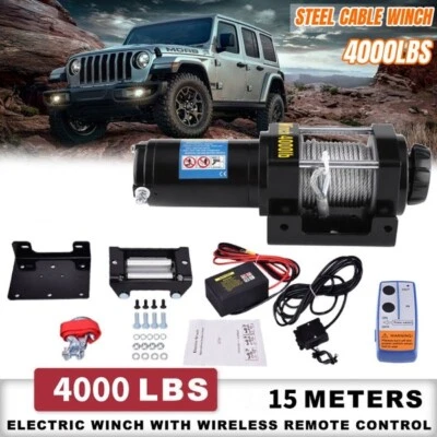 4000lbs Elektrische Seilwinde Kit 12V Fernbedienung für ATV Trailer Truck Auto - Bild 1 von 4