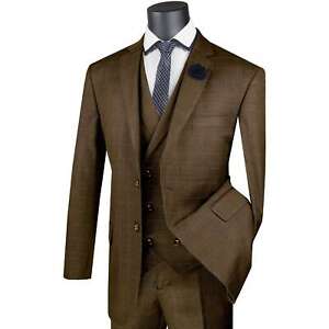 VINCI Men's Glen Plaid 3 Piece 2 Button Classic Fit Suit NEW