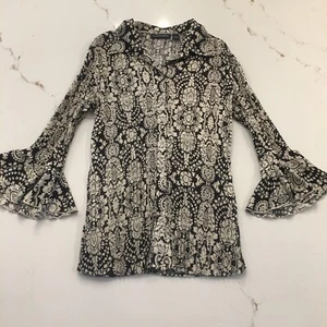 Mini Accordion Pleated Paisley Printed 3/4 Flutter Sleeve Blouse Size Small - Picture 1 of 9