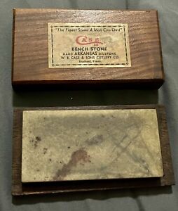 Vintage W.R. Case & Sons Hard ARKANSAS Bench Stone *WOOD CASE AND BOX INCLUDED