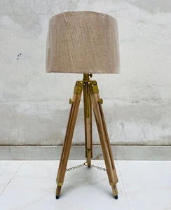 Brass Home Decor Office Decor Wooden Tripod Floor Lamp Light Stand Beautiful - Picture 1 of 5