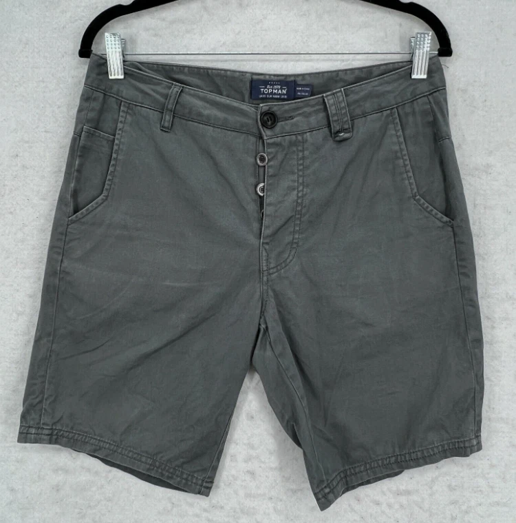 Pantalones Cortos Topman Para Hombre Talla 30 Gris Chino Botón Mosca Bermudas Frente Plano Neutro Foto 1 de 4