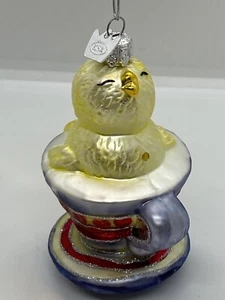 Kurt S Adler KSA Yellow Chick in Teacup Glass Ornament - Picture 1 of 3
