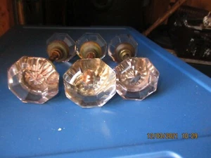 3 SETS / PAIRS LARGE 8 POINT VINTAGE GLASS DOOR KNOBS - Picture 1 of 4