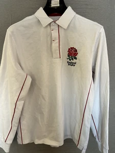 LARGE MENS ENGLAND RUGBY UNION OFFICIAL LICENCED HEAVY COTTON WHITE POLO SHIRT - Picture 1 of 5