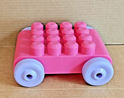 Mega Bloks First Builder Blocks 4X4 Car Base Pink with Purple Wheels - Image 1 of 4
