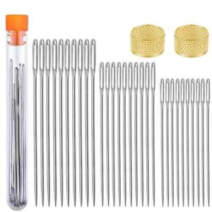 30PCS 3 Sizes Large Eye Stitching Needles Kit and 2PCS Thimble Big Eye Hand - Picture 1 of 6