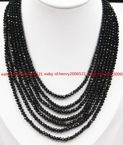 GENUINE TOP BEAUTIFUL 7 STRAND 2X4MM FACETED BLACK SPINEL GEMSTONE BEAD NECKLACE - Picture 1 of 6