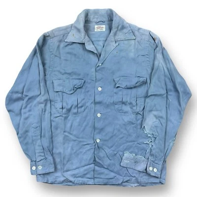 Vintage 50s Penneys Towncraft Rayon Gabardine Loop Collar Shirt Size Small Rayon - Image 1 of 4