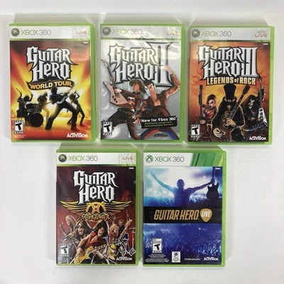 Guitar Hero 2, 3, Aerosmith, World Tour y Live Xbox 360 Paquete-Leer Descripción Foto 1 de 4