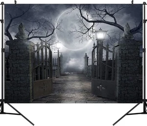 Halloween Nacht Vollmond Hintergrund düstere Wälder Friedhof 7 x 5 Fuß, klar - Bild 1 von 8