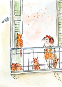 NEW! ACEO original handmade watercolor portrait little girl, baby ,cats infancy - Picture 1 of 5