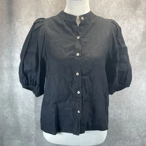 Camisa Lanhtropy Negra Burbuja Talla XS 100% Lino Concha Botones Escote Mandarín NUEVA - Imagen 1 de 8