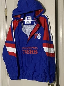 Philadelphia 76ers Men's Starter Light Jacket 1/4 Zip Removable Hood Medium NWOT - Picture 1 of 7