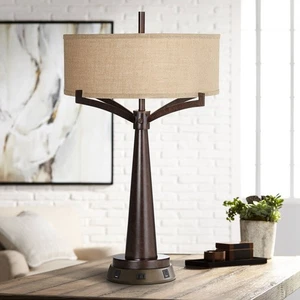 Rustic Farmhouse Table Lamp with USB Outlet Workstation Base Bronze Living Room - Picture 1 of 9