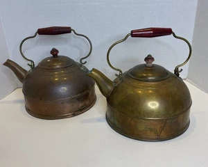 Set Of 2 Vintage Revere Ware Copper Kettle 1801 Wood Handle & Knob Rome NY - Picture 1 of 16
