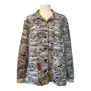 Chico's Brown White Paisley Patterned Textured Jacket 3 16 XL - Picture 1 of 10