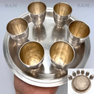 Vintage USSR Silver Plated Vodka Cognac Shot Cups Set 6 With Tray Collectible - Picture 1 of 9