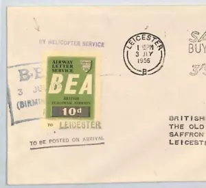 GB Luftpost 1956 Brief BEA *HELICOPTER SERVICE* 10d Briefmarke B'ham-Leicester XZ218 - Bild 1 von 8