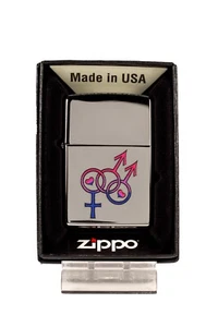 Interlocking Mars/Venus Symbols Bi Male LGBTQ Pride - High Polish Chrome Zippo - Picture 1 of 3