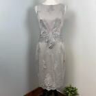 NEW Eva Franco Silver Floral Embroidered Tulle Sheath Dress Size 2
