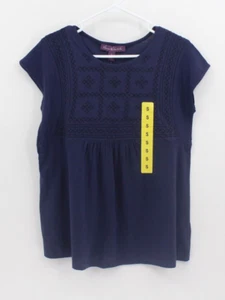 Gloria Vanderbilt Top Women Small NEW Blue Peplum Embroidered Short Sleeves - Picture 1 of 12