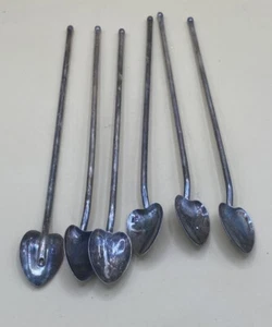 Juego de 6 cucharas de julepe de té helado corazón EPC placa de plata vintage - Imagen 1 de 2