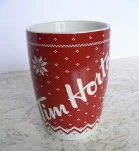 New -TIM HORTONS Ltd. Ed #15 Coffee Mug 2015 Red Sweater Motif Snowflake Winter - Picture 1 of 5
