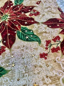 Holiday Christmas Poinsettia Table Runner Size 13”x80” - Picture 1 of 5