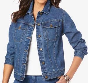 Jessica London Denim Jean Jacket, Blue Stretch 4 Pocket Crop Fitted- Size 20 - Picture 1 of 1
