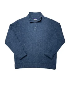 Patagonia Sweater Mens Blue Marled Quarter Button Up Pullover Modern Casual SZ L - Picture 1 of 8