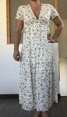 Longue Robe Été Blanche Fleurs Jaune Shein Taille M Sexy Fashion Neuve - Photo 1/4