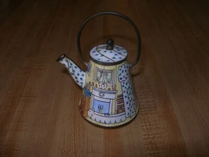 Empress Arts Miniature Enamel Teapot with Fireplace Home Interior Scene - Picture 1 of 5