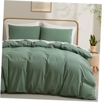  100% Washed Cotton Duvet Cover Size, Mint Fade-Resistant Natural Queen Green - Image 1 of 4