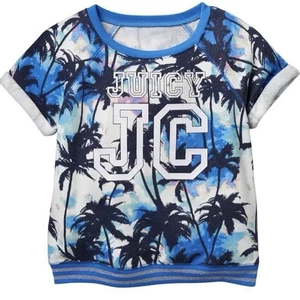 Juicy Couture Girls Short Sleeve Sweatshirt Island Tropical Print Blue White L  - Picture 1 of 6